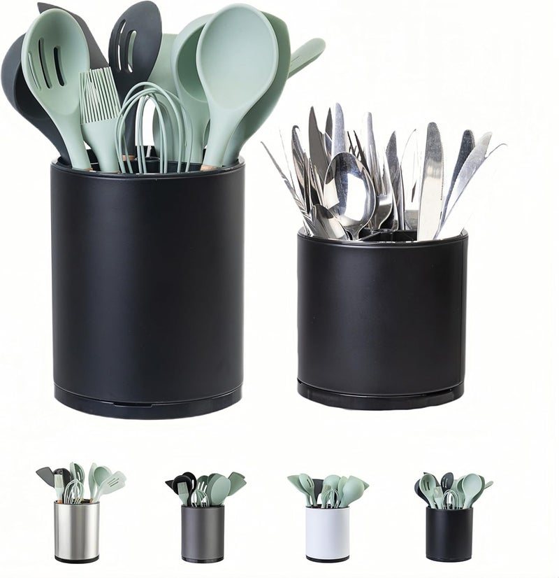 LIBODOUR Utensil Holder,Extra Large Utensil Holder for Kitchen Counter, Silverware Organizer, Stainless Steel Storage Cooking Caddy Flatware Spoon Spatula Tool Cutlery Container(2 Set) - Image 1
